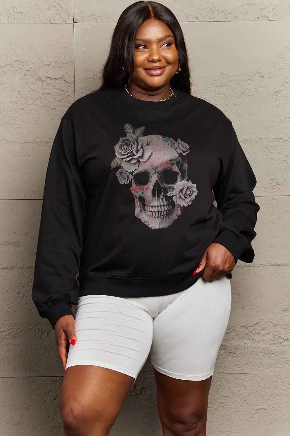 Full Size Dropped Shoulder SKULL Graphic Sweatshirt - T-Shirts - Shirts & Tops - 4 - 2024