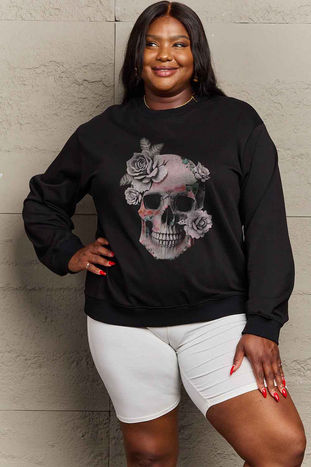 Full Size Dropped Shoulder SKULL Graphic Sweatshirt - T-Shirts - Shirts & Tops - 5 - 2024