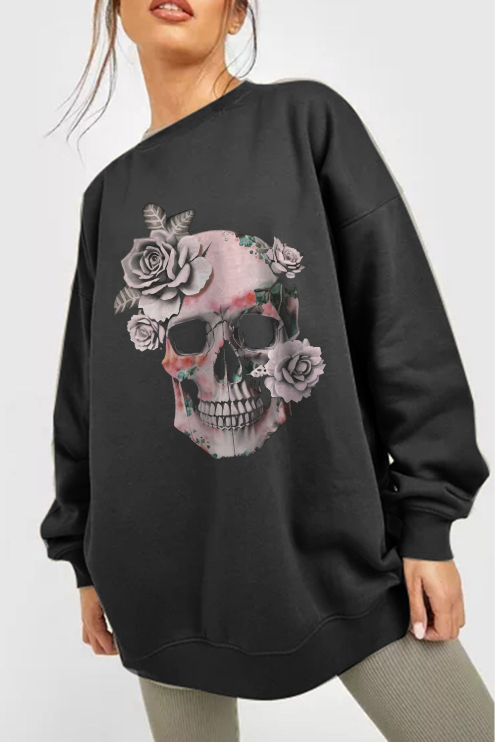 Full Size Dropped Shoulder SKULL Graphic Sweatshirt - T-Shirts - Shirts & Tops - 7 - 2024