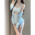 Pearl Halter Ruffle Monokini Swimsuit – Sky Blue - Swimsuits - Swimwear - 1