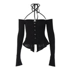 Off Shoulder Long Sleeve T-shirts - T-Shirts - Long - V-neck - T-Shirts - 15