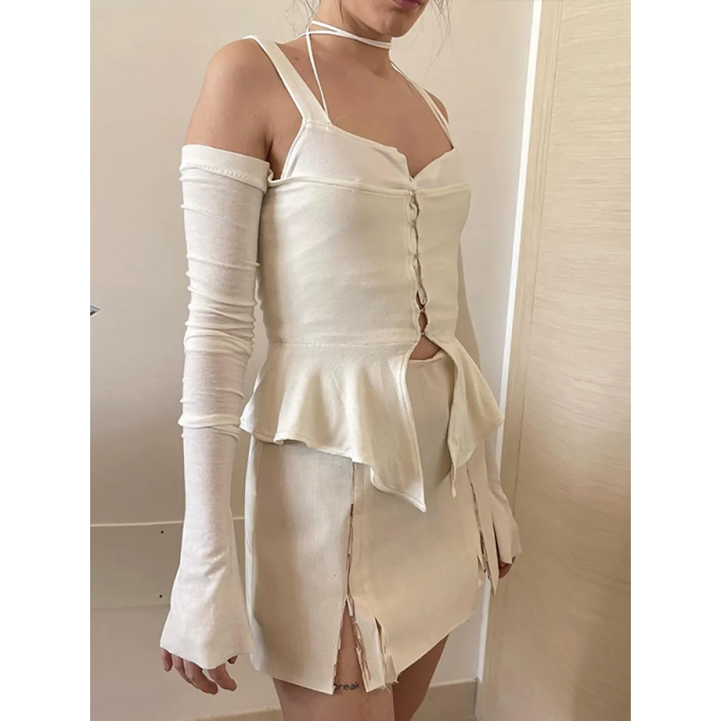 Off Shoulder Long Sleeve T-shirts - T-Shirts - Long - V-neck - T-Shirts - 5