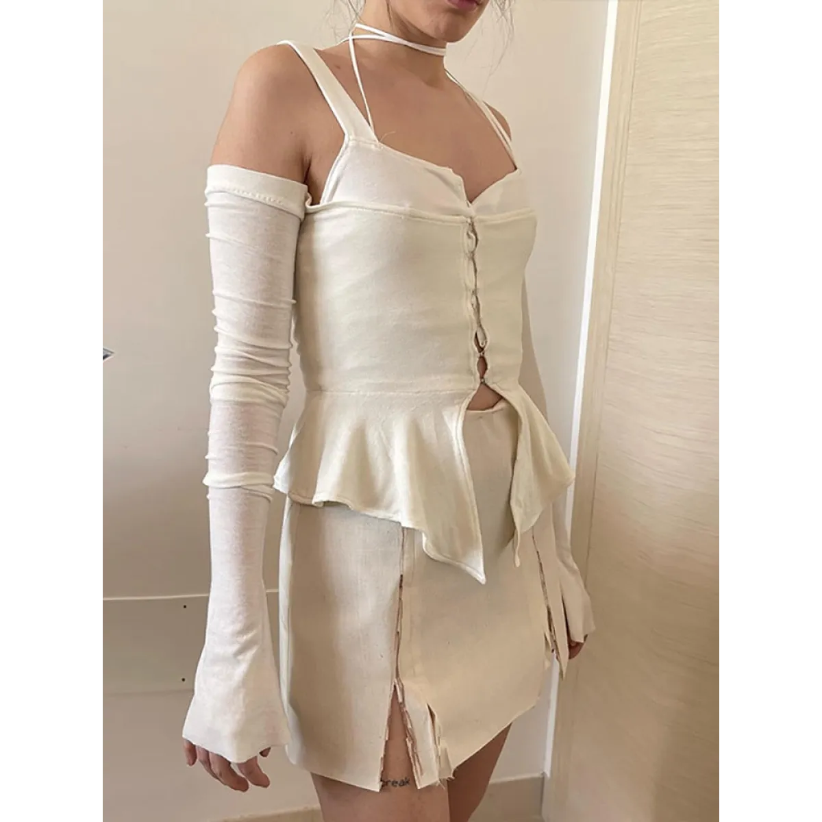 Off Shoulder Long Sleeve T-shirts - T-Shirts - Long - V-neck - T-Shirts - 5