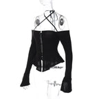 Off Shoulder Long Sleeve T-shirts - T-Shirts - Long - V-neck - T-Shirts - 8