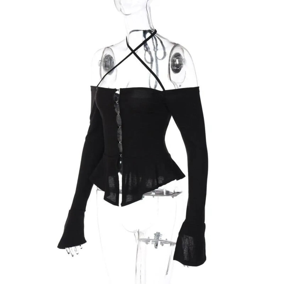 Off Shoulder Long Sleeve T-shirts - T-Shirts - Long - V-neck - T-Shirts - 8