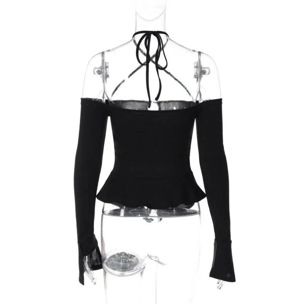 Off Shoulder Long Sleeve T-shirts - T-Shirts - Long - V-neck - T-Shirts - 9