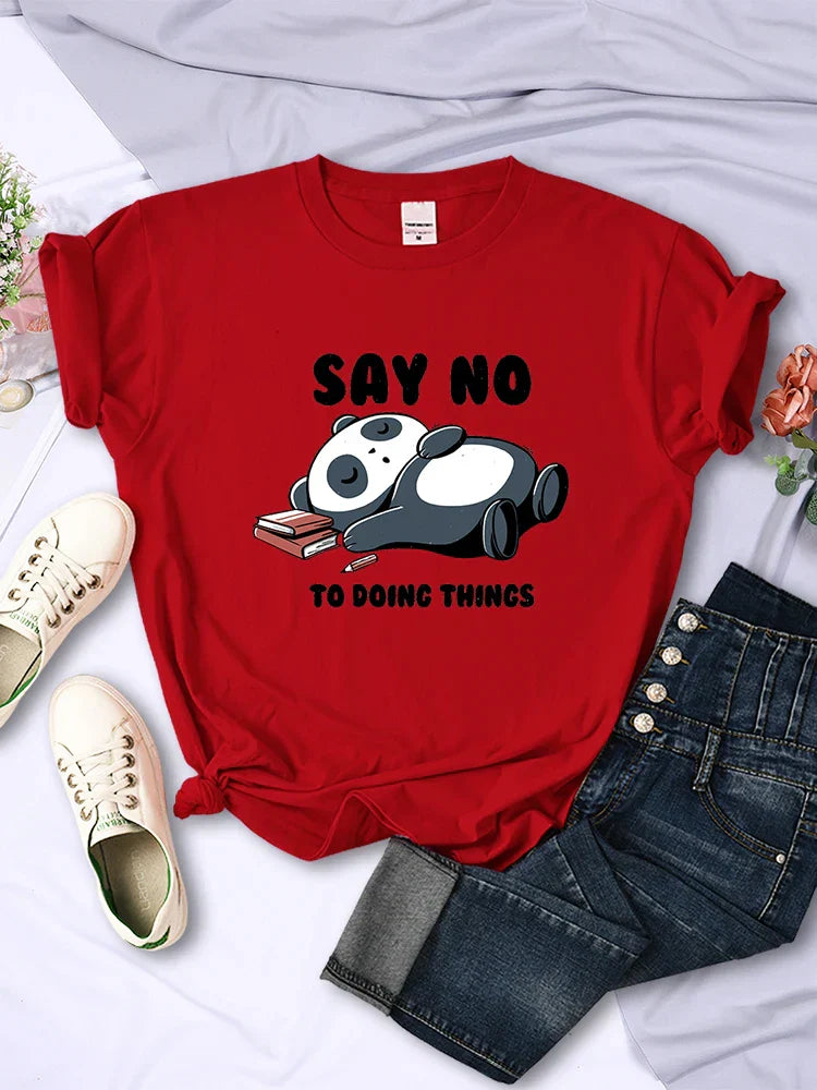 ’Say No To Doing Thing’ Sleeping Panda T-Shirts - Red / M - T-Shirts - Shirts & Tops - 11 - 2024