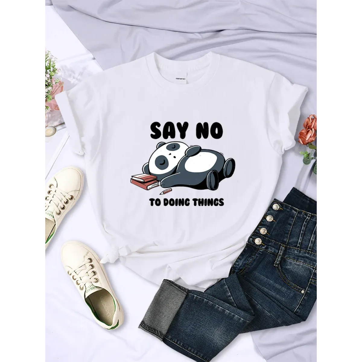 ’Say No To Doing Thing’ Sleeping Panda T-Shirts - T-Shirts - 2