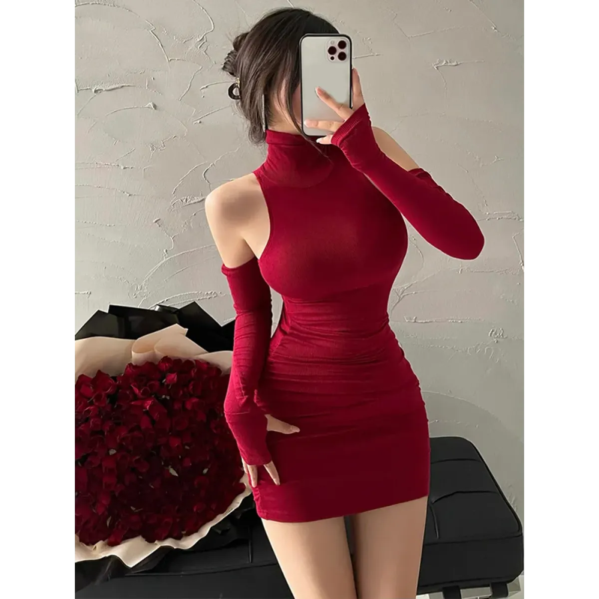 Sleeveless Mini Dress: High Neck Lace-Up - All Dresses - 1