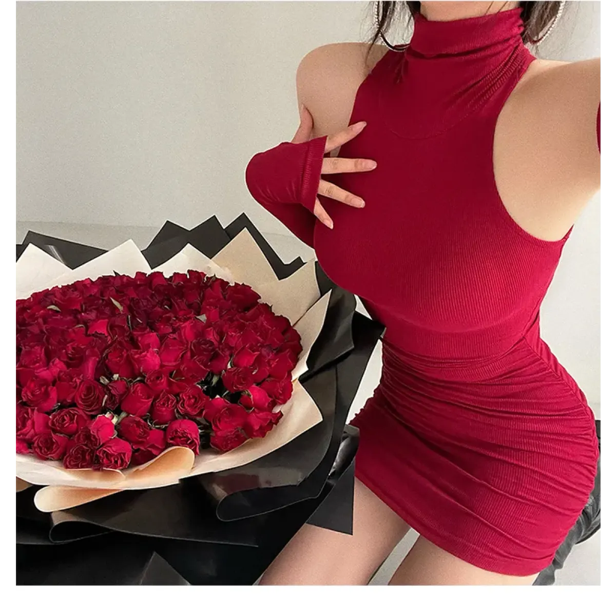 Sleeveless Mini Dress: High Neck Lace-Up - All Dresses - 12