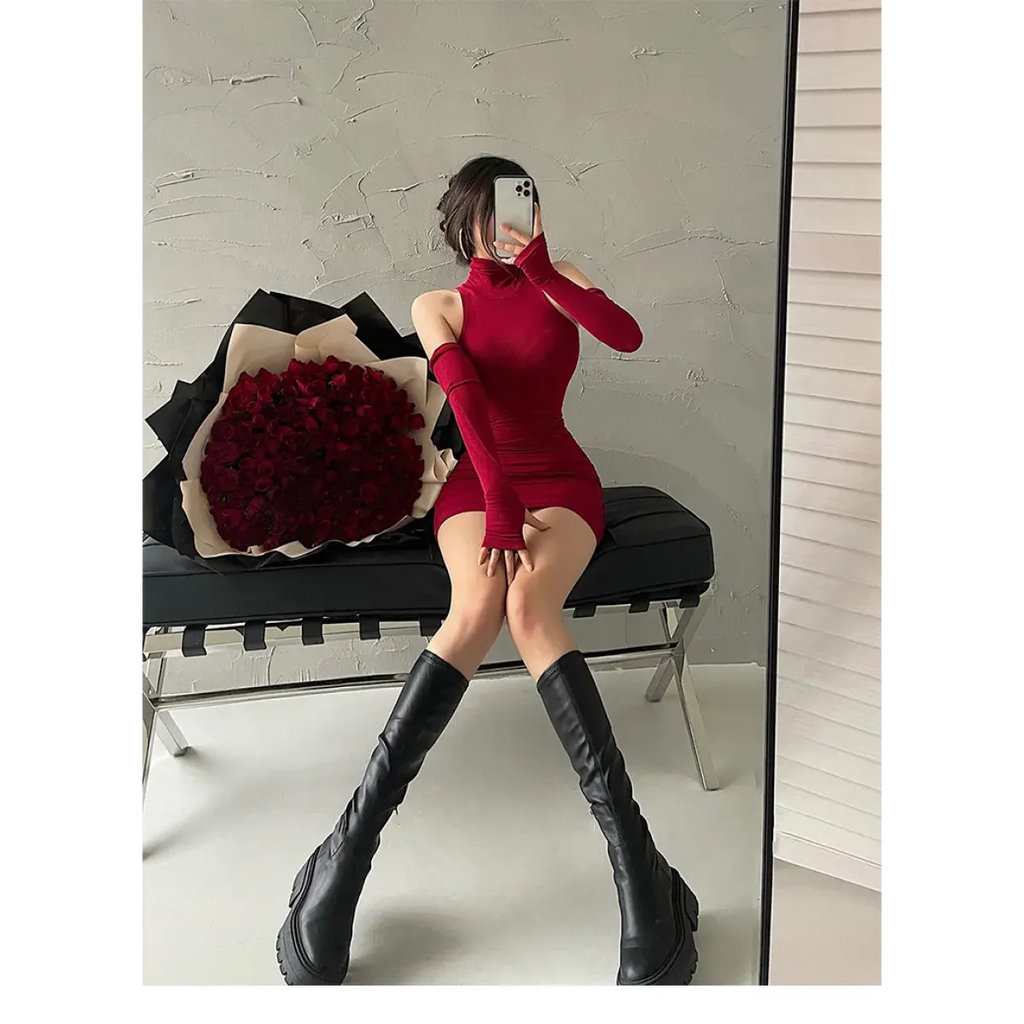 Sleeveless Mini Dress: High Neck Lace-Up - All Dresses - 14