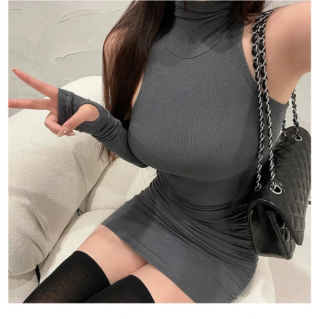 Sleeveless Mini Dress: High Neck Lace-Up - All Dresses - 26