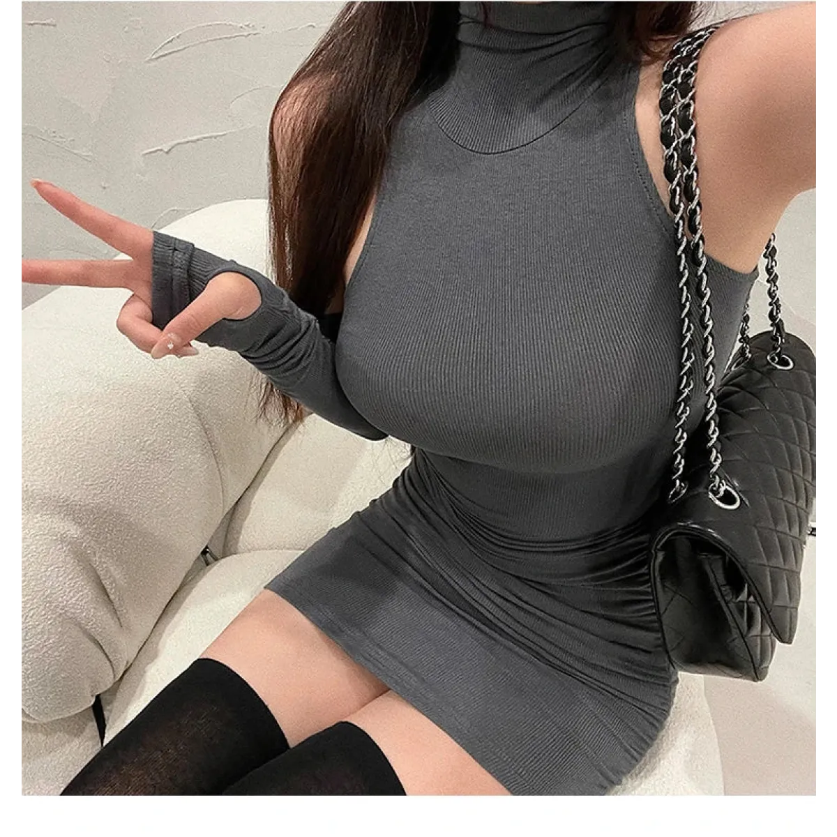 Sleeveless Mini Dress: High Neck Lace-Up - All Dresses - 26