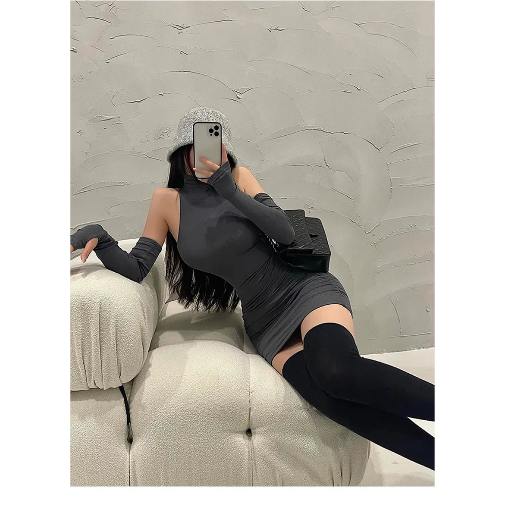 Sleeveless Mini Dress: High Neck Lace-Up - All Dresses - 27