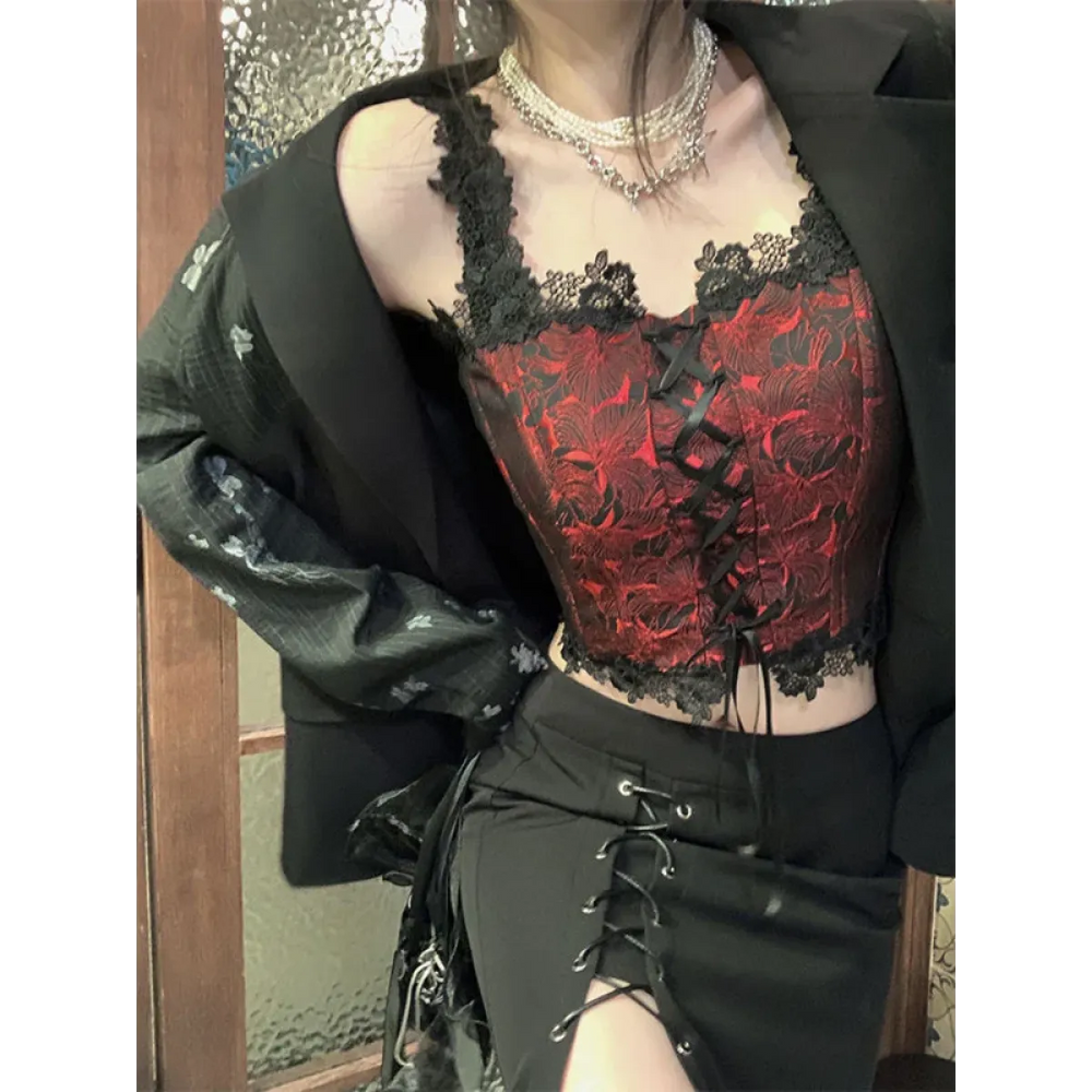 Gothic Lace-Up Crop Top – Sleeveless Vintage Design - Women’s Clothing & Accessories - Sleeveless - Crop Tops - 1