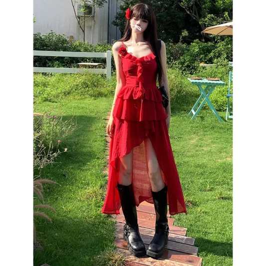 3D Flower Ruffle Irregular Hem Harajuku Dress - All Dresses - Dress - 1