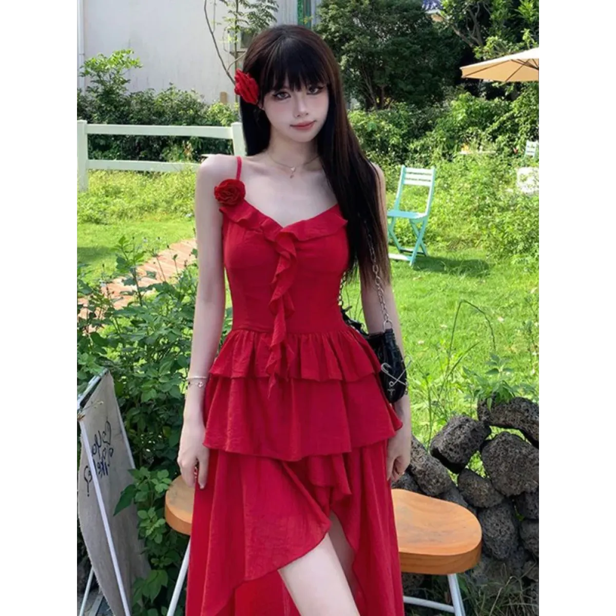 3D Flower Ruffle Irregular Hem Harajuku Dress - All Dresses - Dress - 3