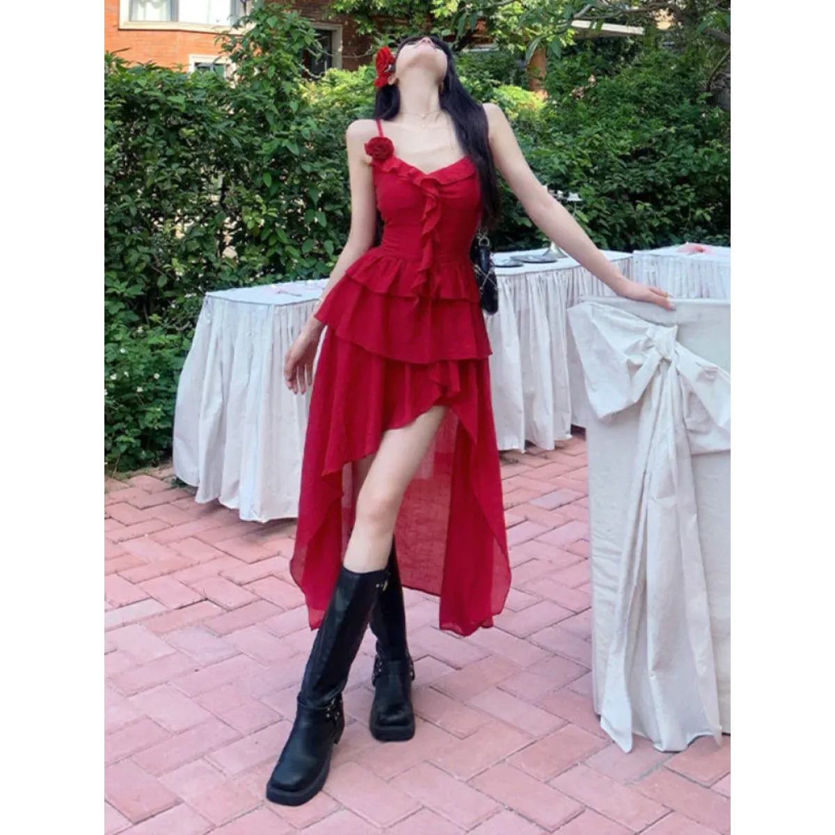 3D Flower Ruffle Irregular Hem Harajuku Dress - All Dresses - Dress - 2