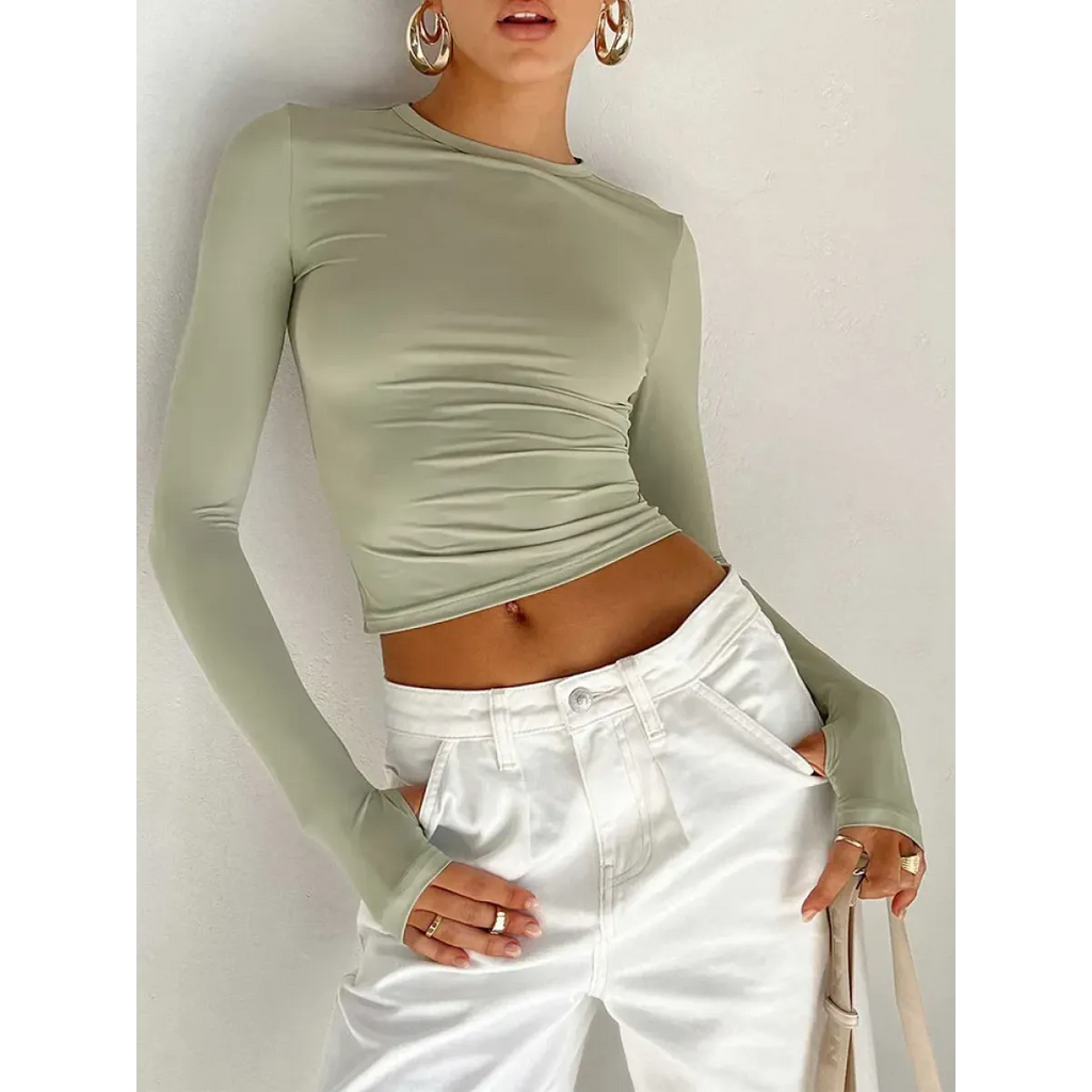 Harajuku Slim Fit Long Sleeve Crop Top - Women’s Clothing & Accessories - Tops - 1