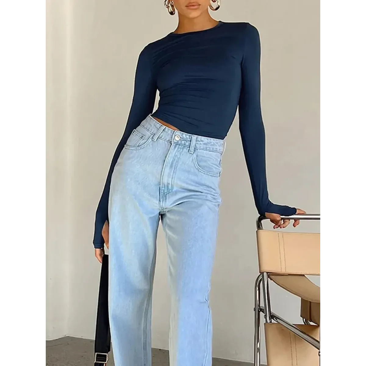 Harajuku Slim Fit Long Sleeve Crop Top - Women’s Clothing & Accessories - Tops - 10