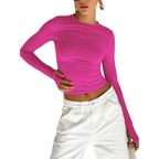 Harajuku Slim Fit Long Sleeve Crop Top - Women’s Clothing & Accessories - Tops - 13