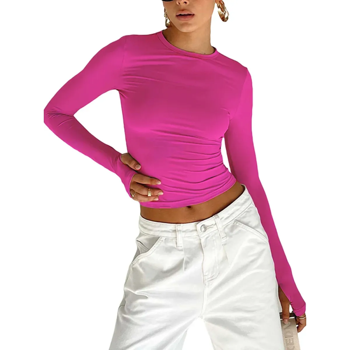 Harajuku Slim Fit Long Sleeve Crop Top - Women’s Clothing & Accessories - Tops - 13