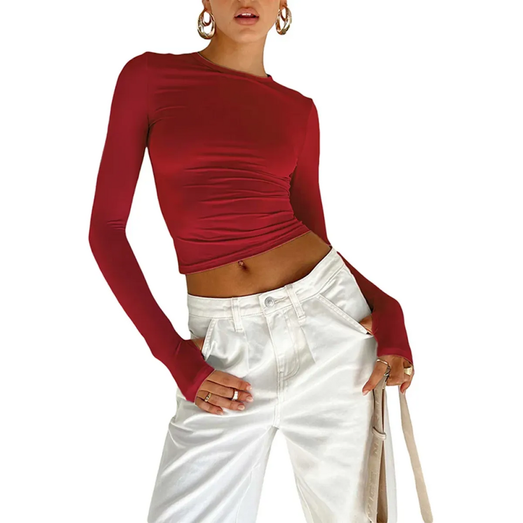 Harajuku Slim Fit Long Sleeve Crop Top - Women’s Clothing & Accessories - Tops - 14