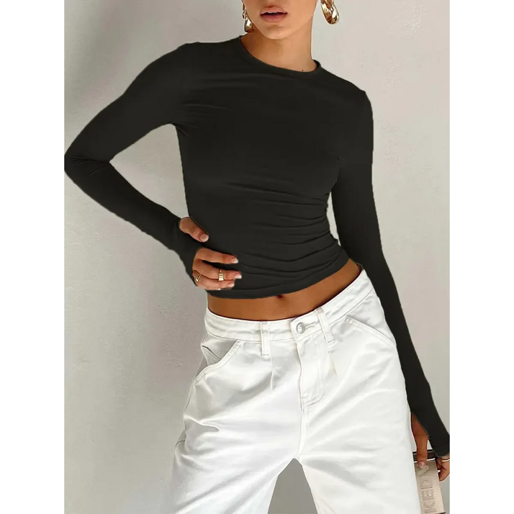 Harajuku Slim Fit Long Sleeve Crop Top - Women’s Clothing & Accessories - Tops - 5