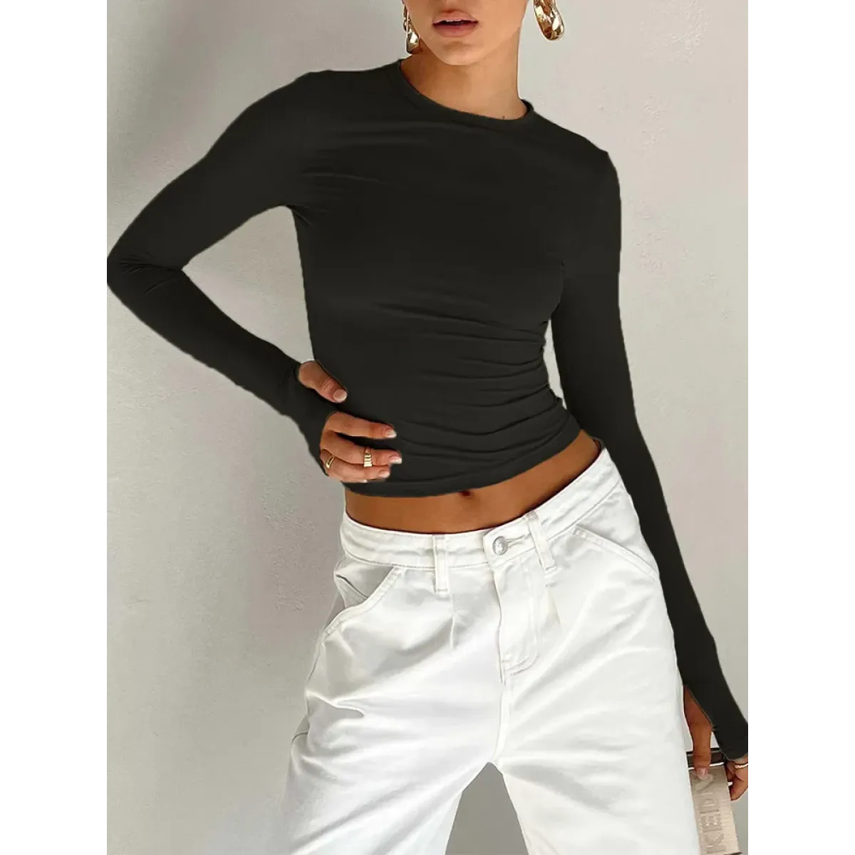 Harajuku Slim Fit Long Sleeve Crop Top - Women’s Clothing & Accessories - Tops - 5