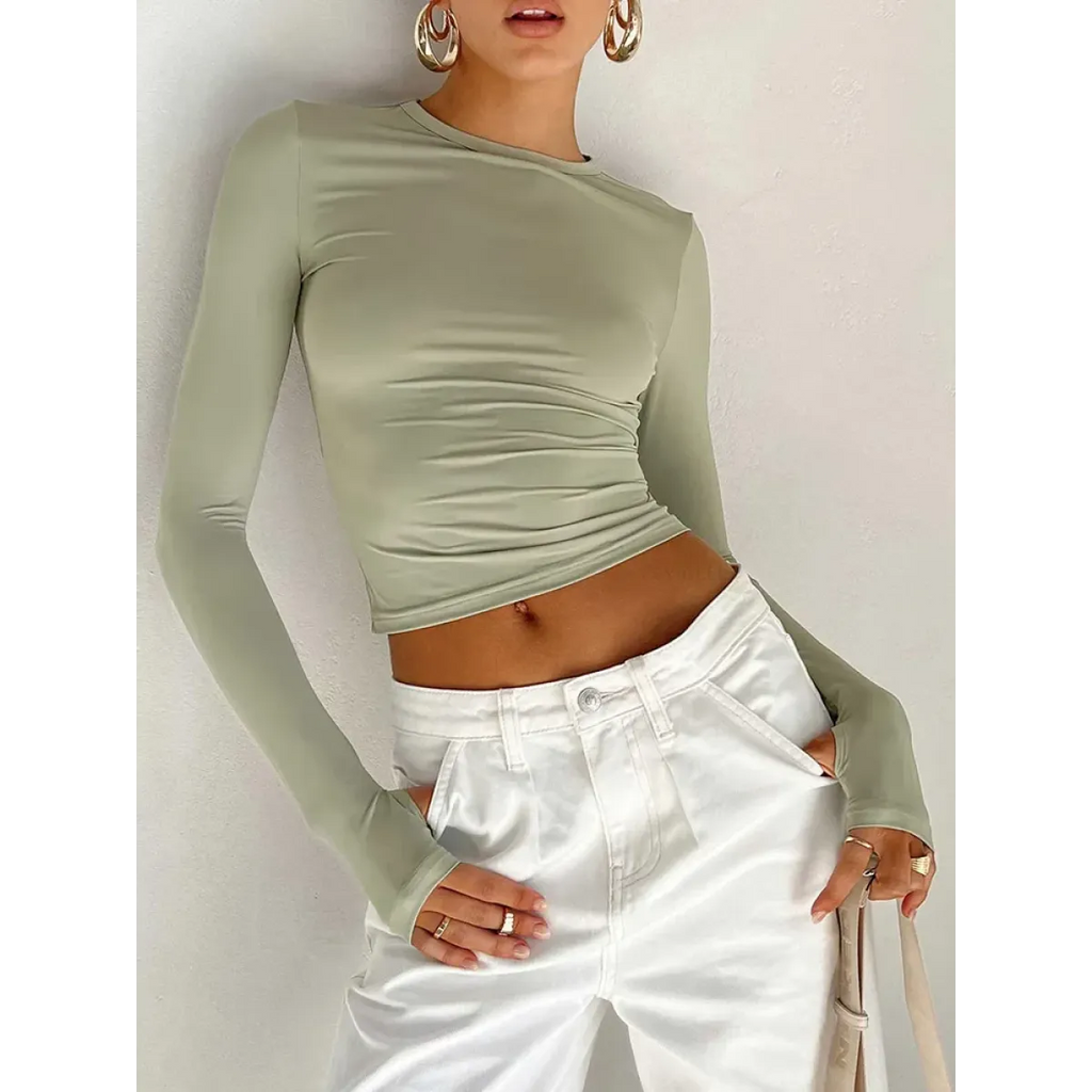 Harajuku Slim Fit Long Sleeve Crop Top - Women’s Clothing & Accessories - Tops - 7