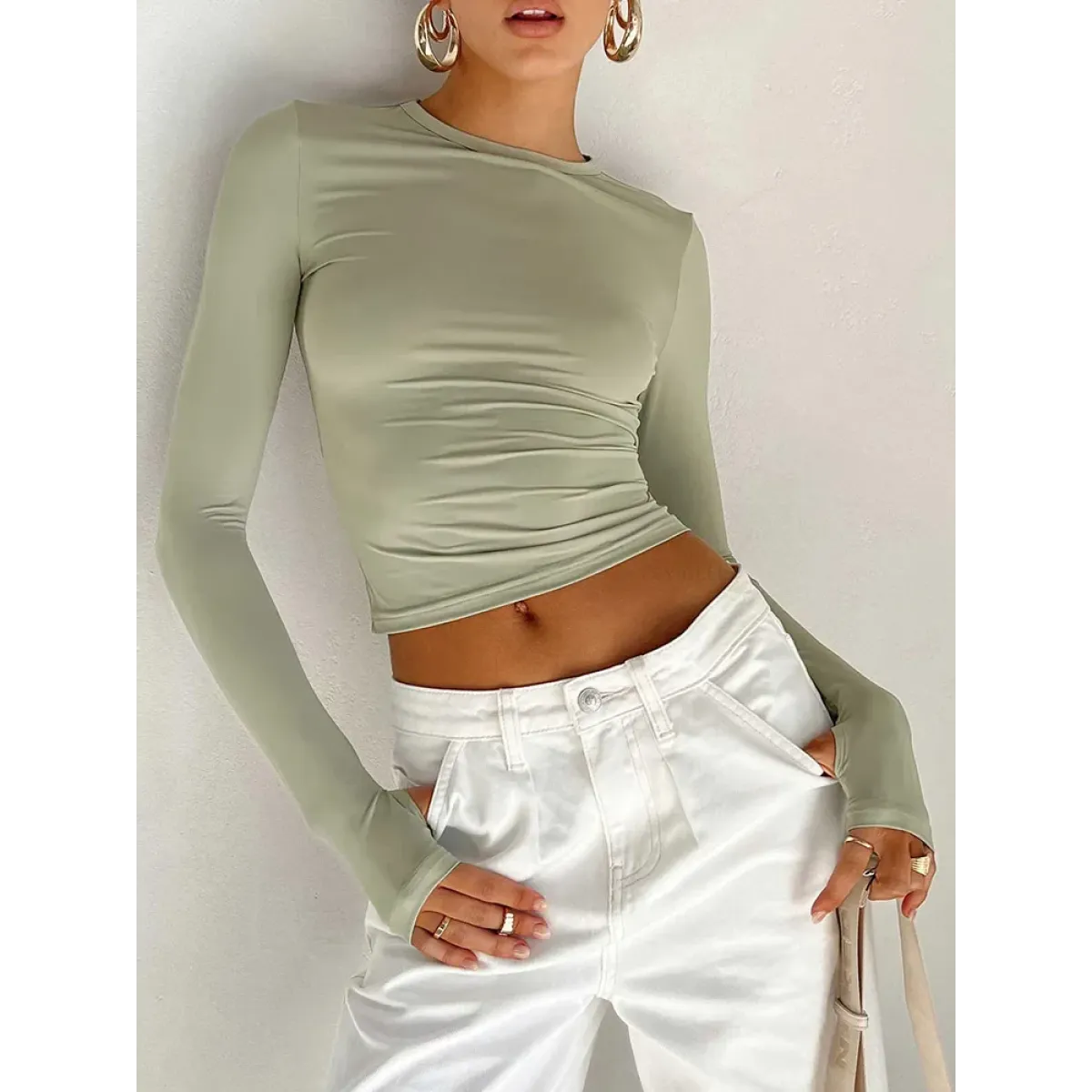 Harajuku Slim Fit Long Sleeve Crop Top - Women’s Clothing & Accessories - Tops - 7