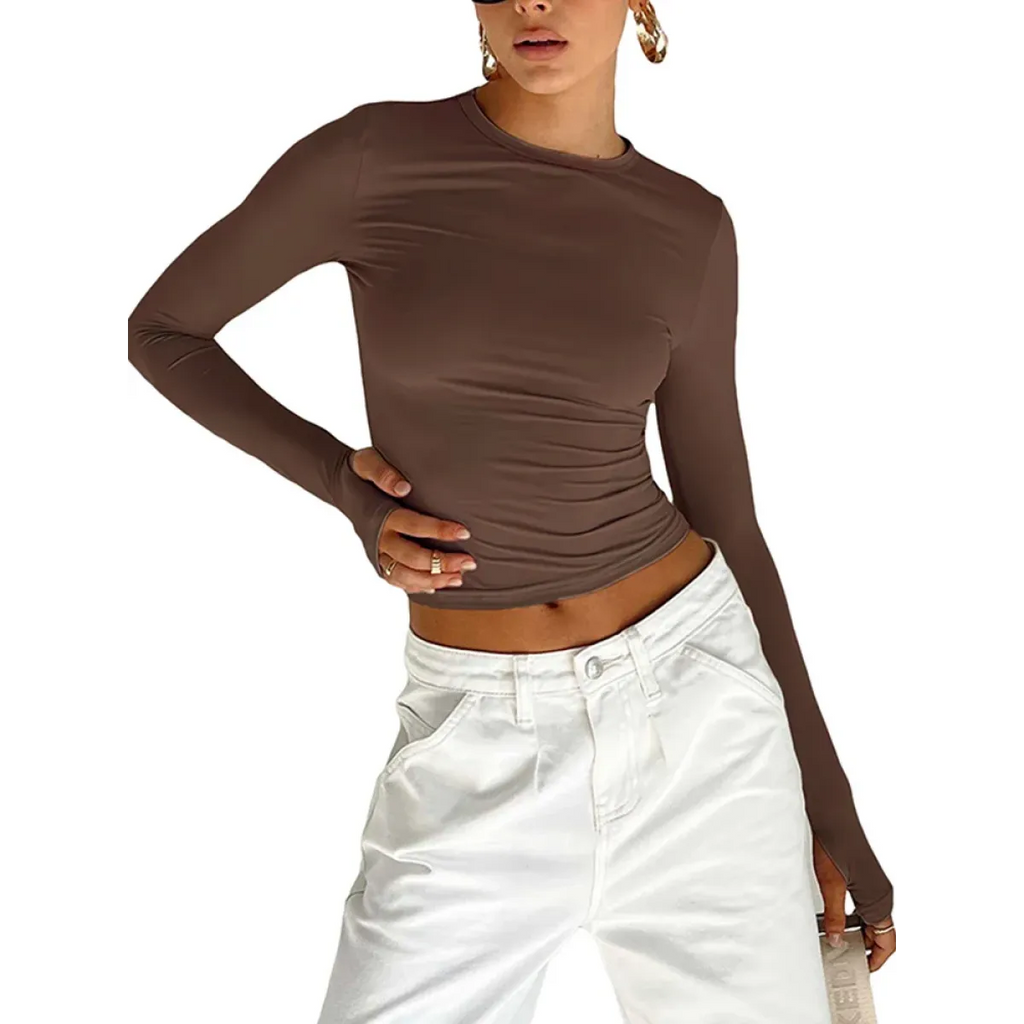 Harajuku Slim Fit Long Sleeve Crop Top - Women’s Clothing & Accessories - Tops - 8