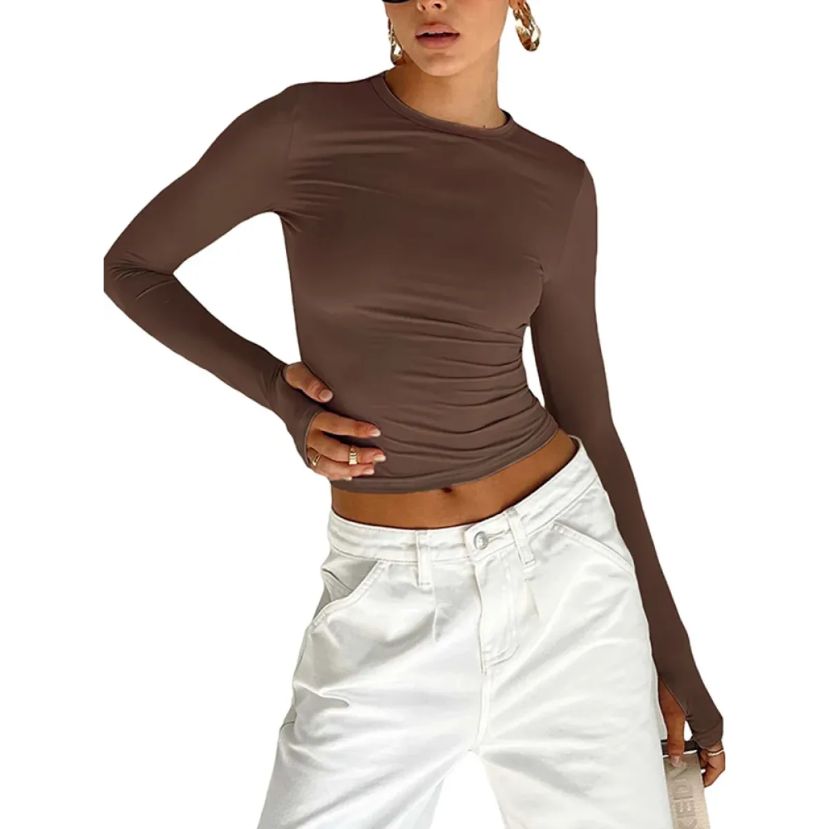 Harajuku Slim Fit Long Sleeve Crop Top - Women’s Clothing & Accessories - Tops - 8