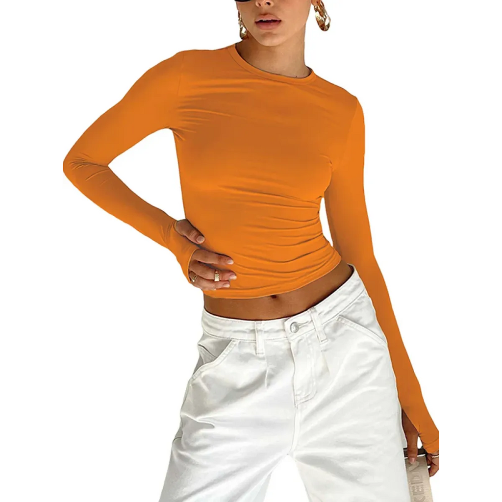 Harajuku Slim Fit Long Sleeve Crop Top - Women’s Clothing & Accessories - Tops - 9