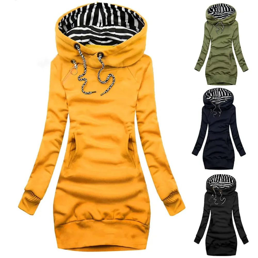 Casual Sweater Dress - Slim Fit Long Sleeve Pullover Sweatshirt - All Dresses - Long - Hooded - Dresses - 1