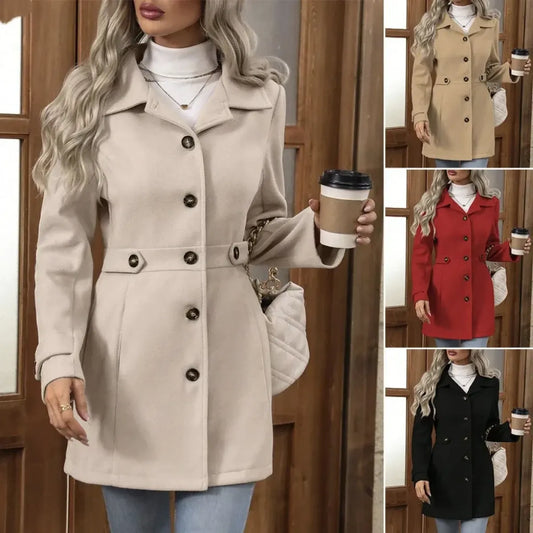 Elegant Mid-Length Woolen Tweed Slim Coat - Jackets & Coats - Coat - 2
