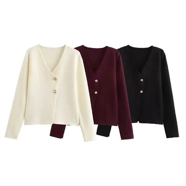 V-Neck Slim Knit Button Cardigan - Sweaters - Cardigan - 1