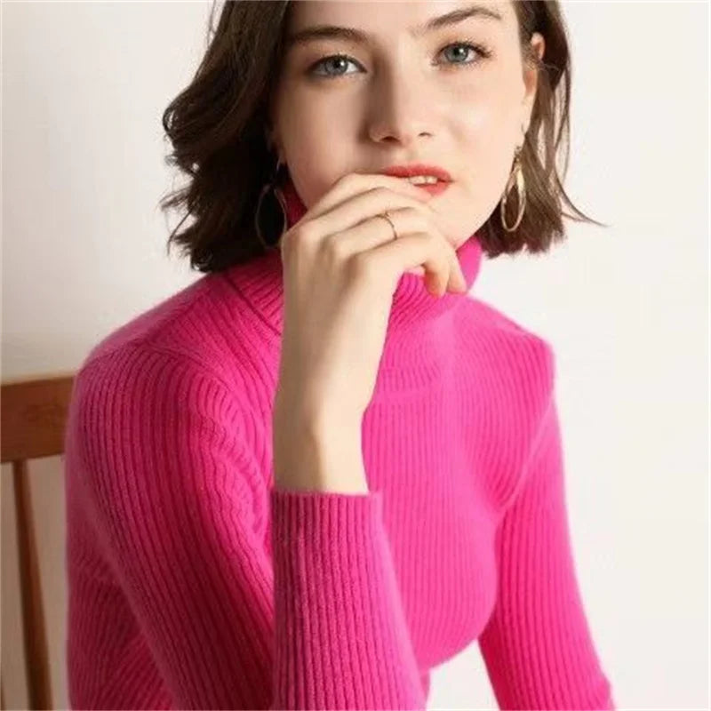 Slim Knit Turtleneck Sweater - Winter Pullover Jumper - Pink / One Size - Sweaters - Sweaters - 2024 - 9 - Worldwide