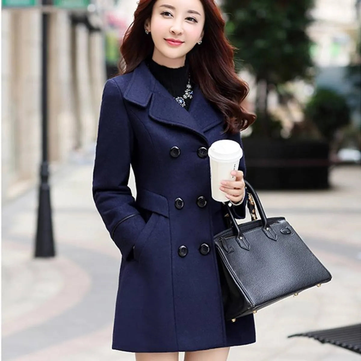 Korean Slim Wool Coats - Women’s Clothing & Accessories - 4