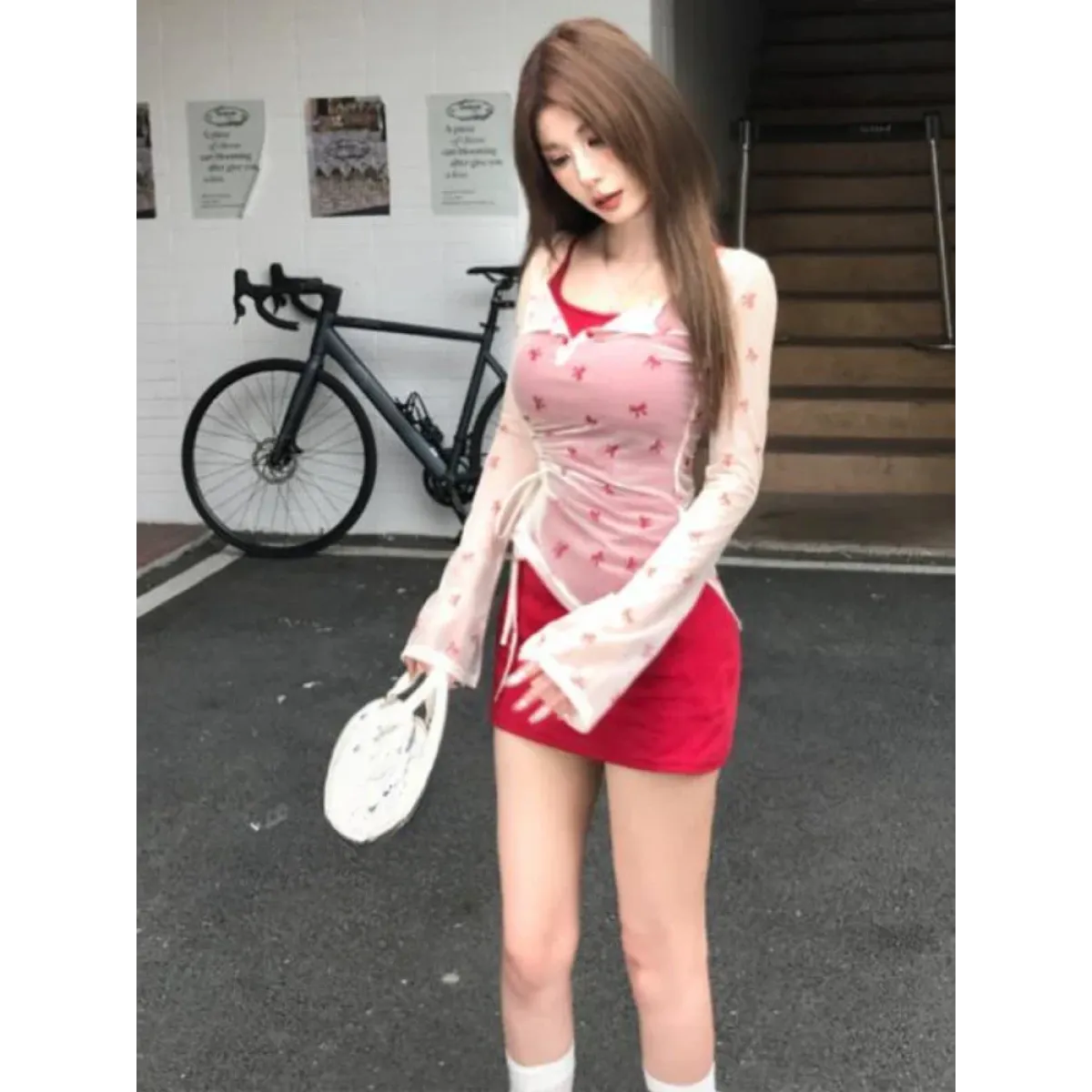 Y2K Bow Mesh Top & Mini Slip Dress Set - All Dresses - Sets / Co-ords - 4