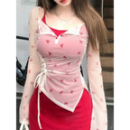 Y2K Bow Mesh Top & Mini Slip Dress Set - All Dresses - Sets / Co-ords - 6