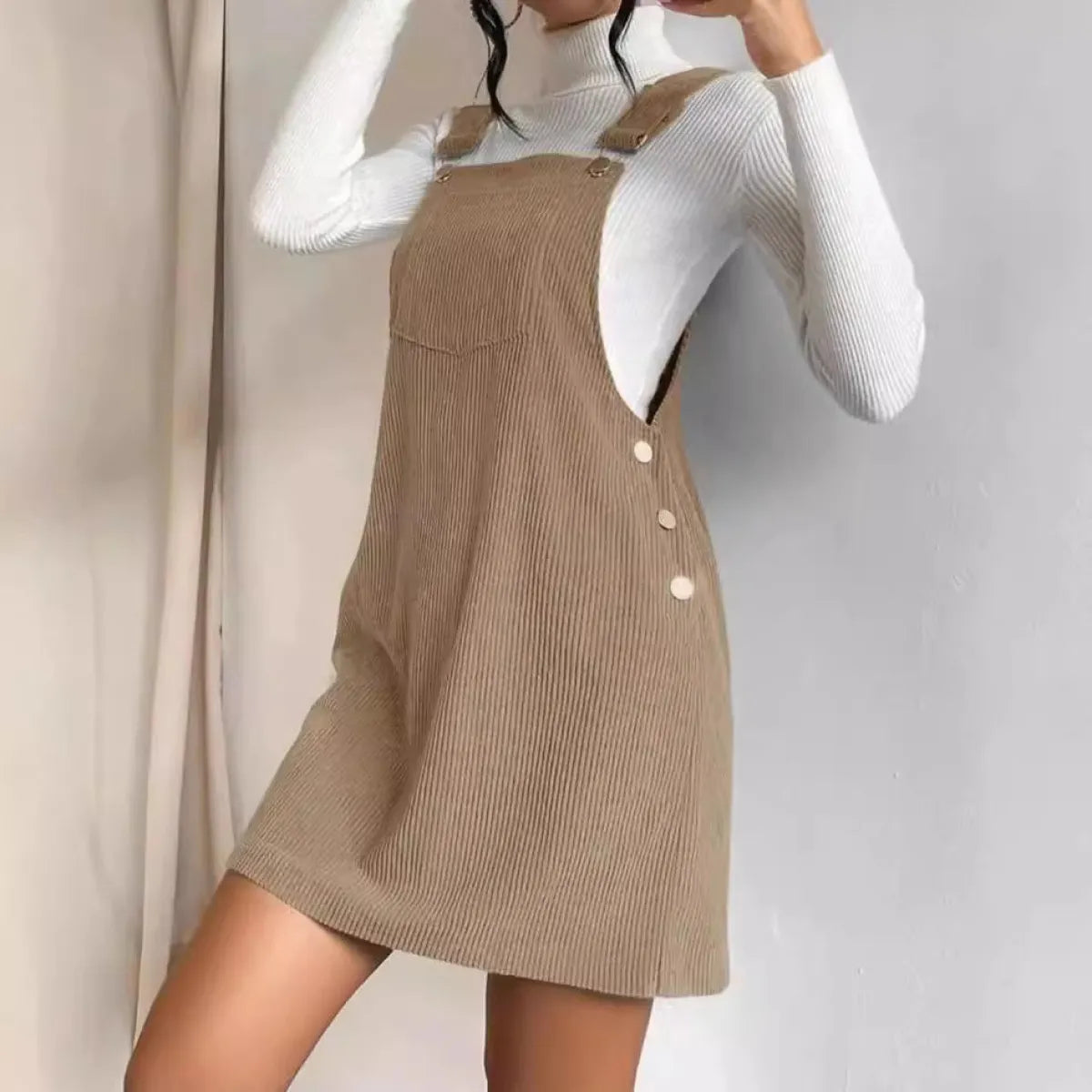 Corduroy A-Line Sleeveless Slip Dress