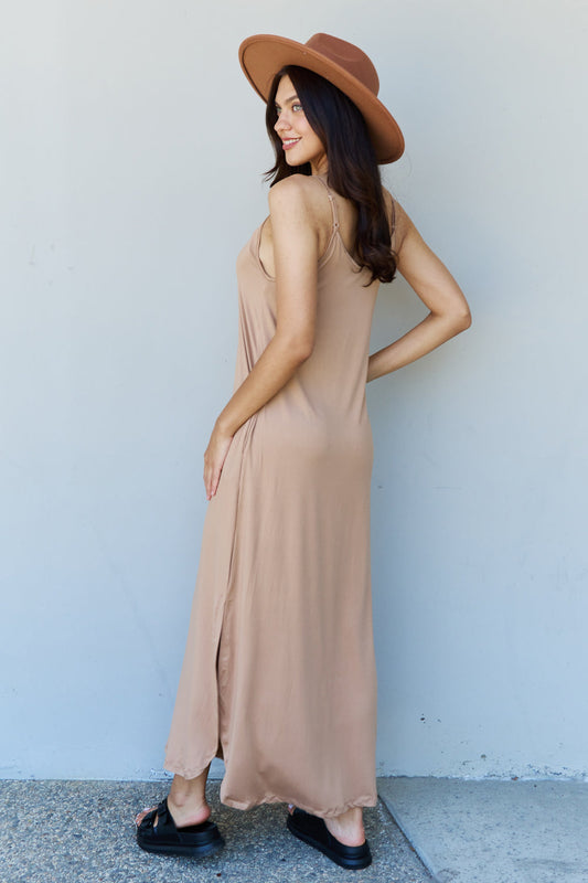 Good Energy Full Size Cami Side Slit Maxi Dress in Camel - All Dresses - Dresses - 2 - 2024