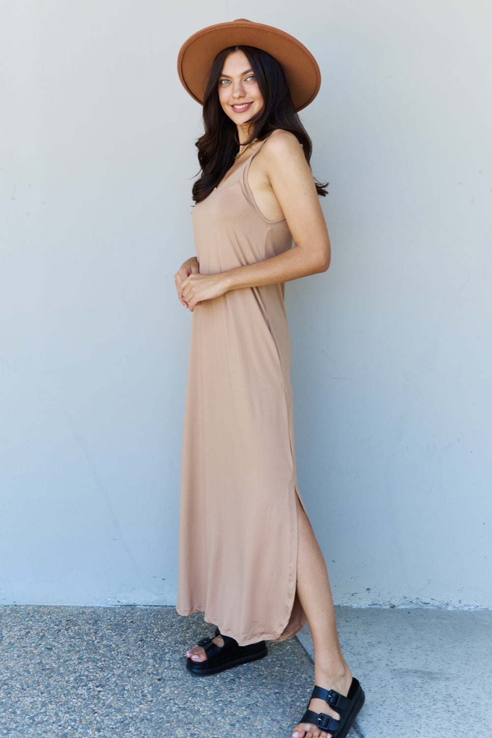 Good Energy Full Size Cami Side Slit Maxi Dress in Camel - All Dresses - Dresses - 4 - 2024