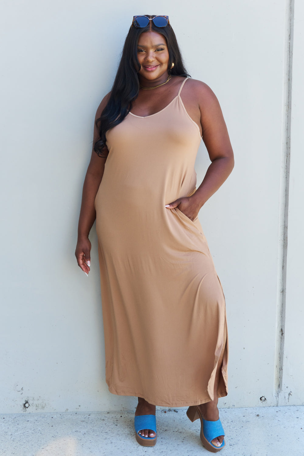 Good Energy Full Size Cami Side Slit Maxi Dress in Camel - All Dresses - Dresses - 6 - 2024