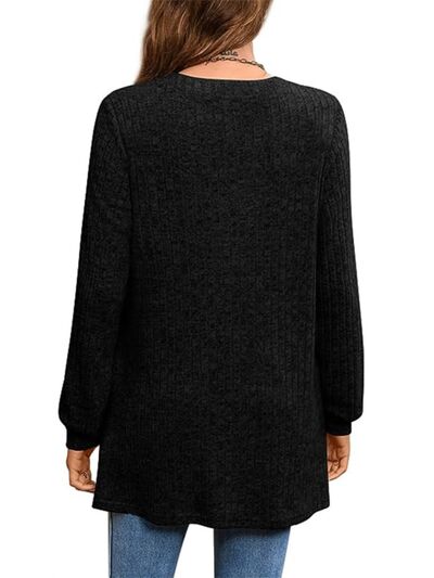 Slit Notched Pocketed Long Sleeve T-Shirt - T-Shirts - Shirts & Tops - 12 - 2024