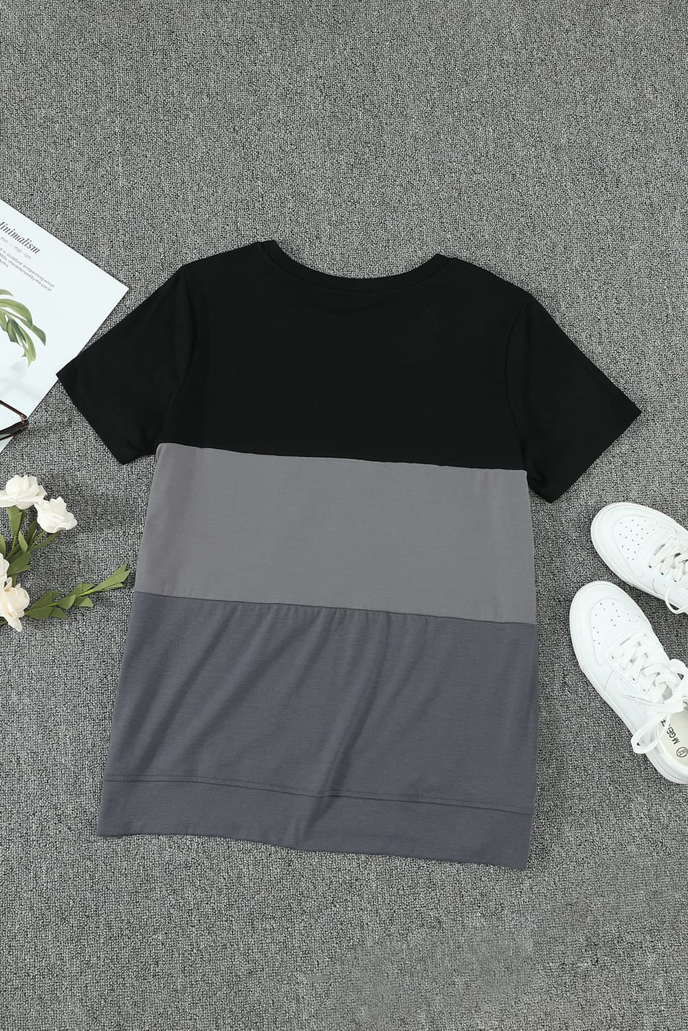 Color Block Side Slit Round Neck T-Shirt - T-Shirts - Shirts & Tops - 10 - 2024