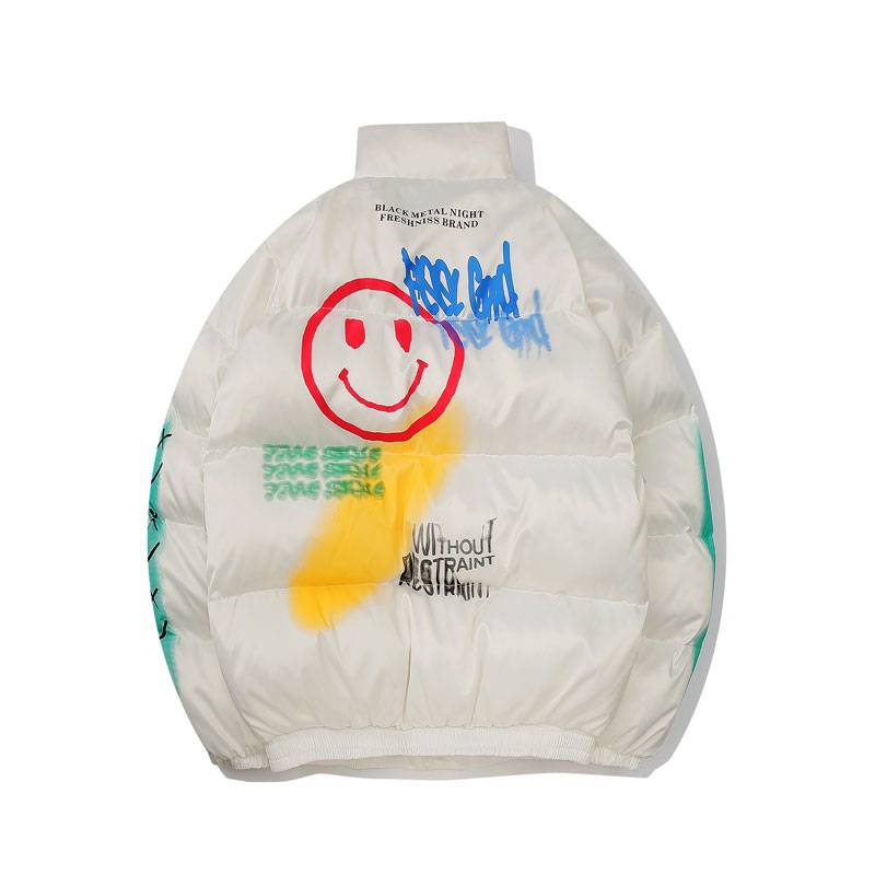 Smiley Face Puffer Jacket - White / M - Jackets & Coats - Coats & Jackets - 14 - 2024