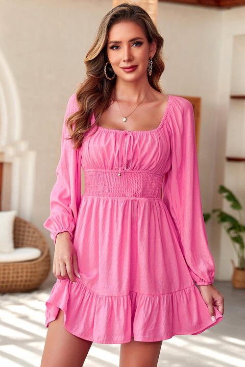 Smocked Balloon Sleeve Off-Shoulder Mini Dress - All Dresses - Dresses - 3 - 2024