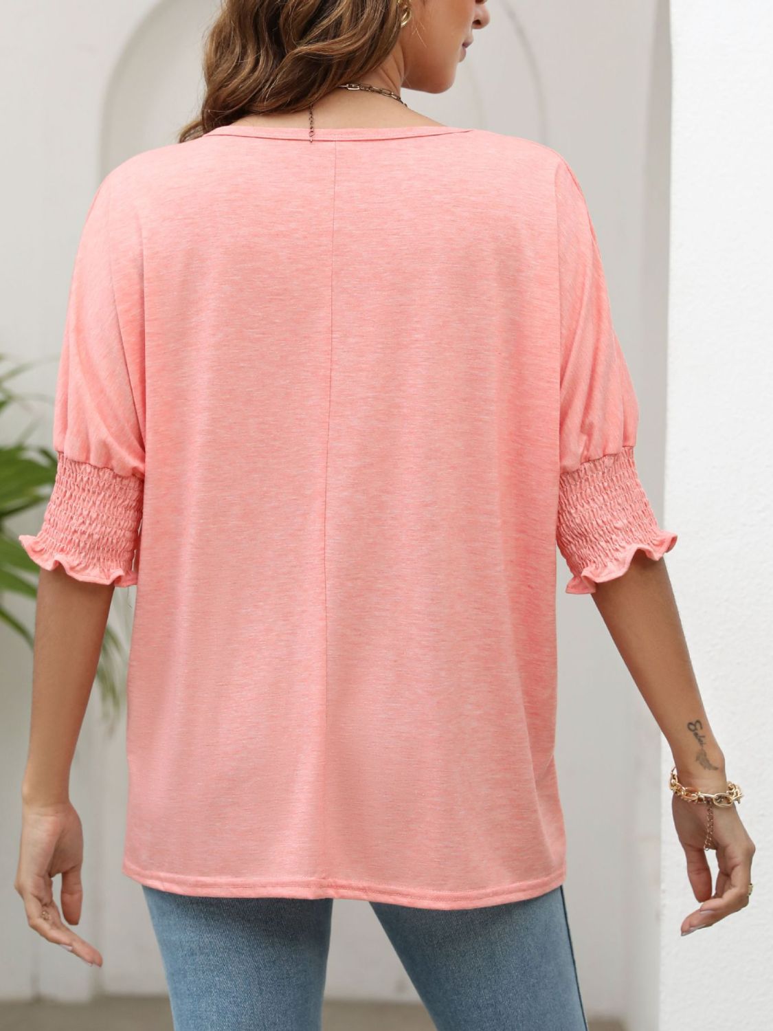 Smocked Flounce Sleeve Round Neck T-Shirt - T-Shirts - Shirts & Tops - 6 - 2024